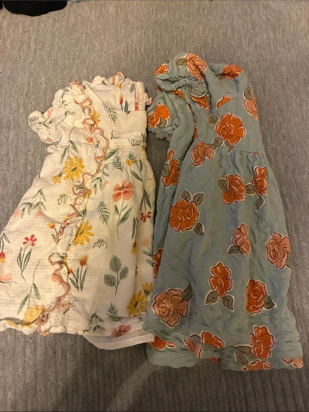 2 /Girls' Light Blue Dress with Orange Floral Print - Casual Summer Dress